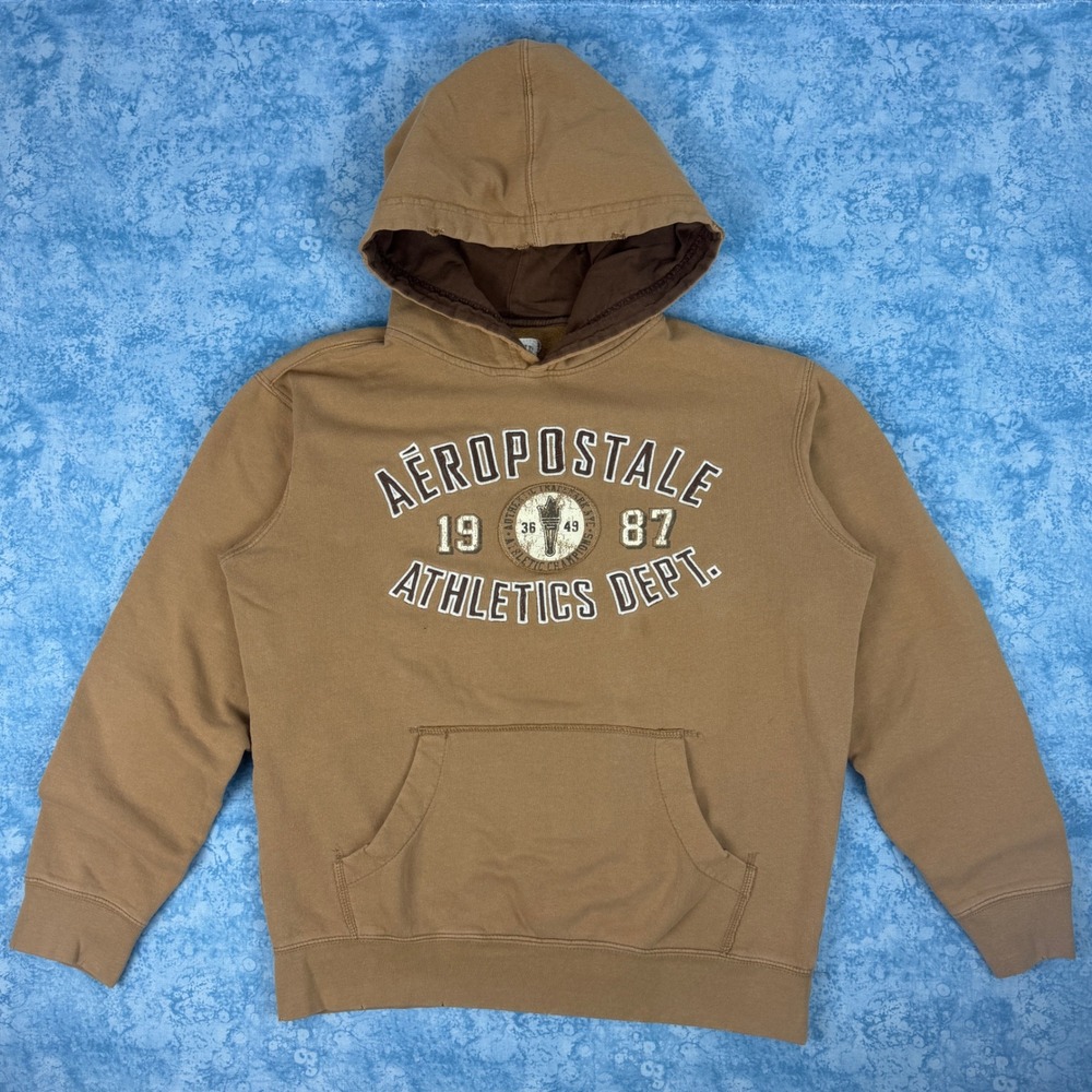 Vintage Aeropostale Athletics Dept Hoodie Mens M Fits L Tan Brown Y2K Pullover